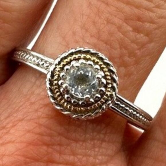 14k Gold & Sterling Silver White Topaz Stone Stackable Ring Size 10 - Picture 6 of 6